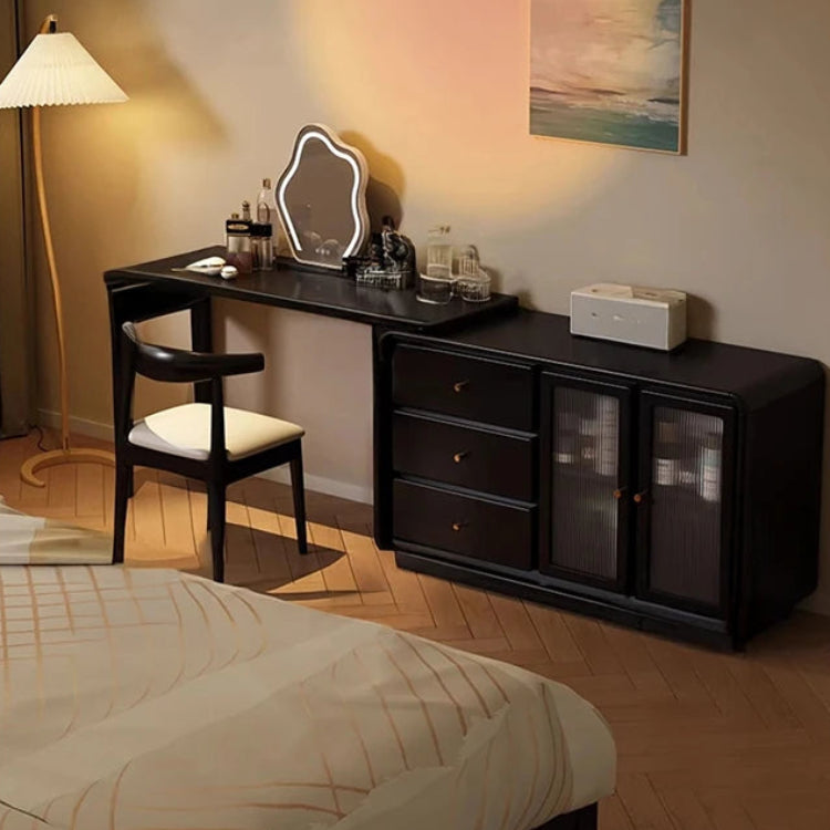 エレガントなガラス化粧台 | 収納力抜群!3つのキャビネット付き | モダンデザイン fvp-4597