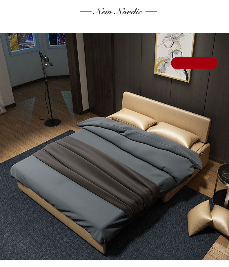 「高級PUレザー&木製ソファーベッド - 快適さとスタイリッシュなデザインの両立」 fxgz-275