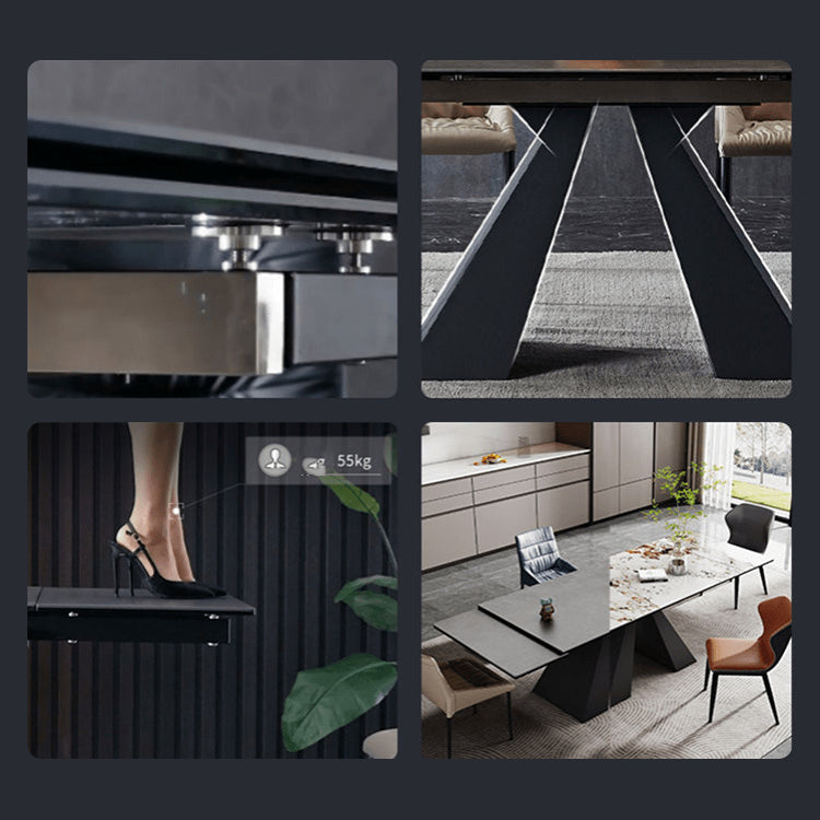 【高級感溢れる】セラミック+ステンレス+ガラス製テーブル|デザイン&耐久性抜群 fxj-681