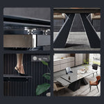 【高級感溢れる】セラミック+ステンレス+ガラス製テーブル|デザイン&耐久性抜群 fxj-681