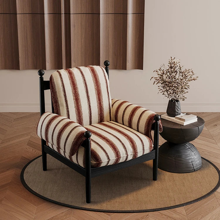 アッシュ材使用のストライプデザイン・シェニールチェア|ホワイトグースダウンクッション付き・リビングルーム用 fxmj-3053