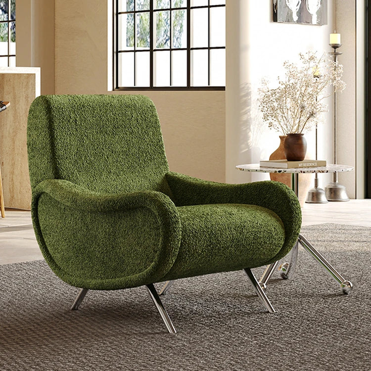 シェニール製 ステンレス脚のグリーンチェア - おしゃれなリビングインテリアに最適! fxmj-3054