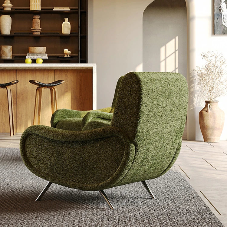 シェニール製 ステンレス脚のグリーンチェア - おしゃれなリビングインテリアに最適! fxmj-3054