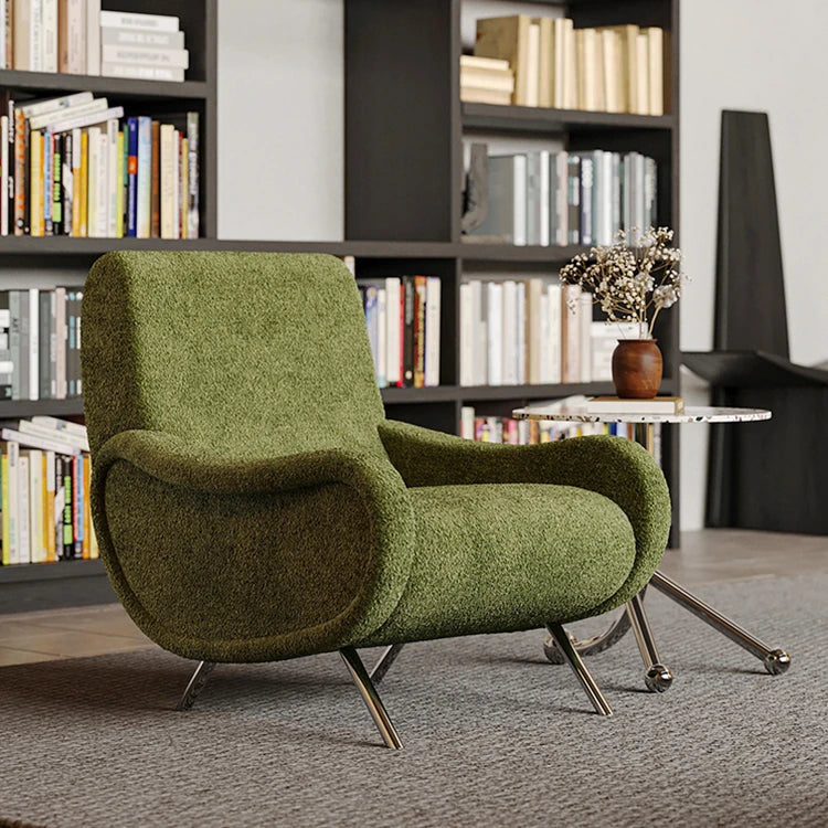 シェニール製 ステンレス脚のグリーンチェア - おしゃれなリビングインテリアに最適! fxmj-3054