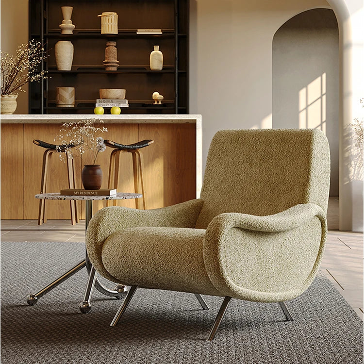 シェニール製 ステンレス脚のグリーンチェア - おしゃれなリビングインテリアに最適! fxmj-3054