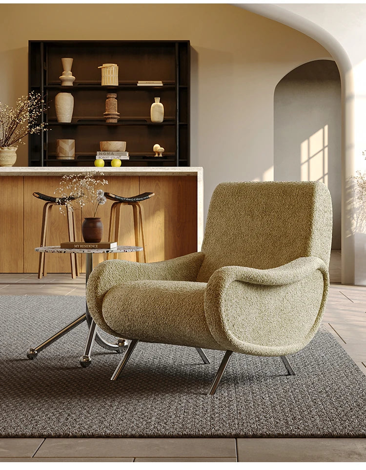 シェニール製 ステンレス脚のグリーンチェア - おしゃれなリビングインテリアに最適! fxmj-3054