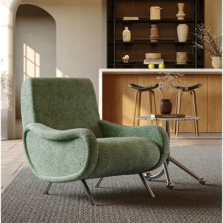 シェニール製 ステンレス脚のグリーンチェア - おしゃれなリビングインテリアに最適! fxmj-3054