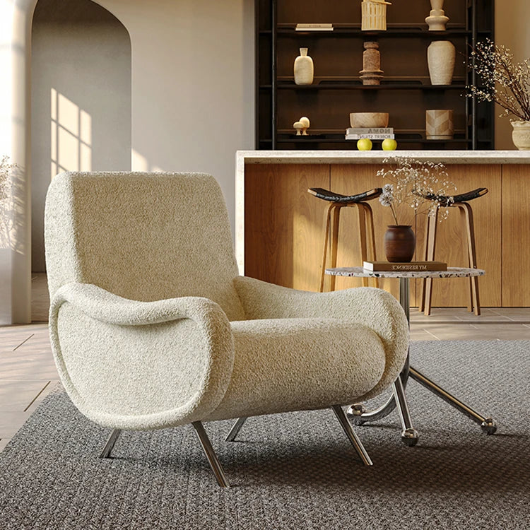 シェニール製 ステンレス脚のグリーンチェア - おしゃれなリビングインテリアに最適! fxmj-3054