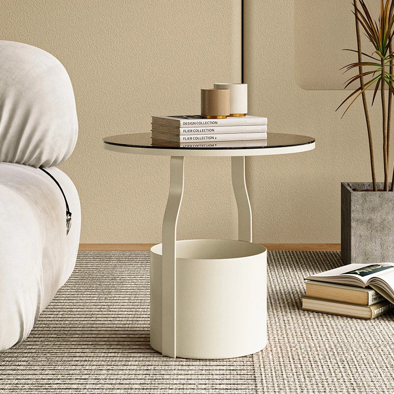 おしゃれなセンターテーブル - 強化ガラス天板&スタイリッシュオレンジベースのサイドテーブル fxmj-3056