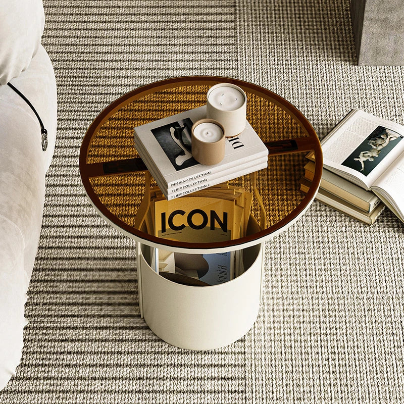 おしゃれなセンターテーブル - 強化ガラス天板&スタイリッシュオレンジベースのサイドテーブル fxmj-3056