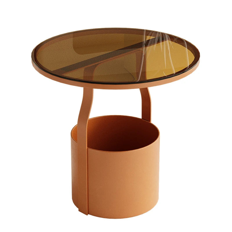 おしゃれなセンターテーブル - 強化ガラス天板&スタイリッシュオレンジベースのサイドテーブル fxmj-3056