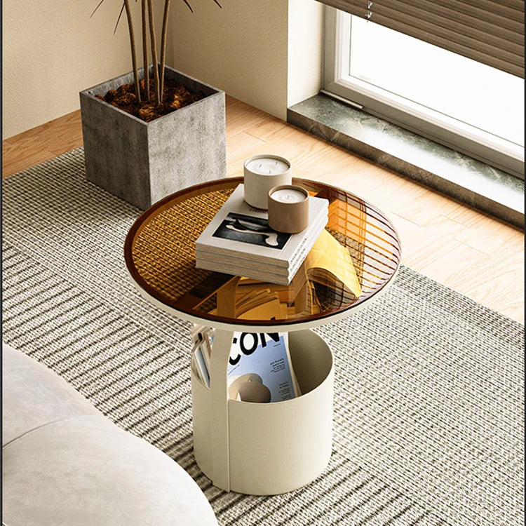 おしゃれなセンターテーブル - 強化ガラス天板&スタイリッシュオレンジベースのサイドテーブル fxmj-3056