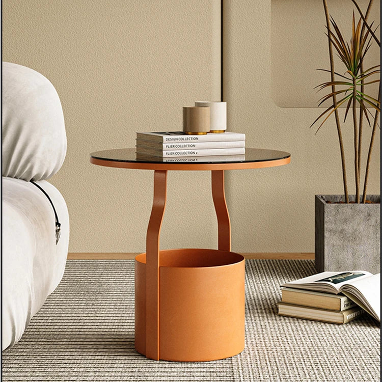 おしゃれなセンターテーブル - 強化ガラス天板&スタイリッシュオレンジベースのサイドテーブル fxmj-3056