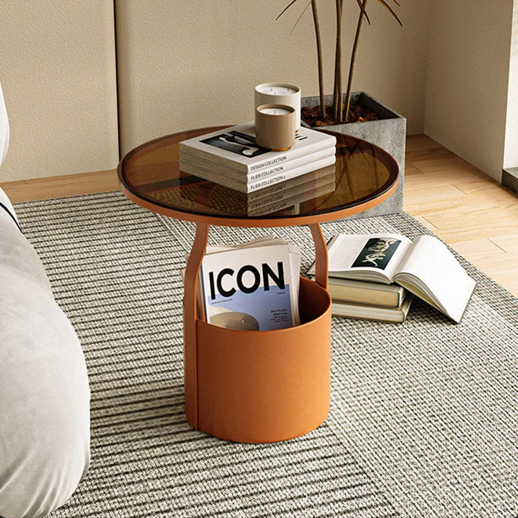 おしゃれなセンターテーブル - 強化ガラス天板&スタイリッシュオレンジベースのサイドテーブル fxmj-3056