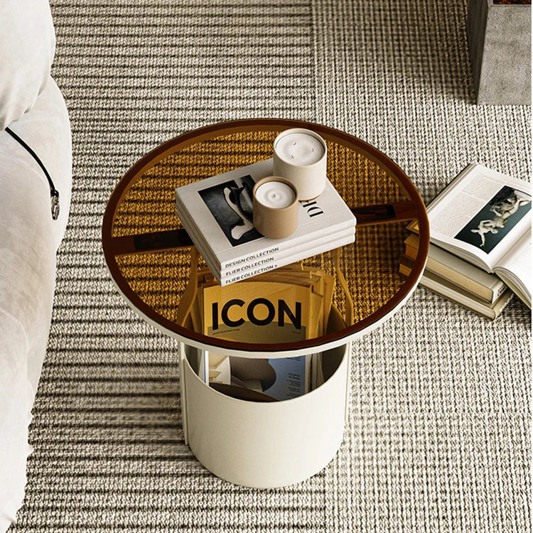 おしゃれなセンターテーブル - 強化ガラス天板&スタイリッシュオレンジベースのサイドテーブル fxmj-3056