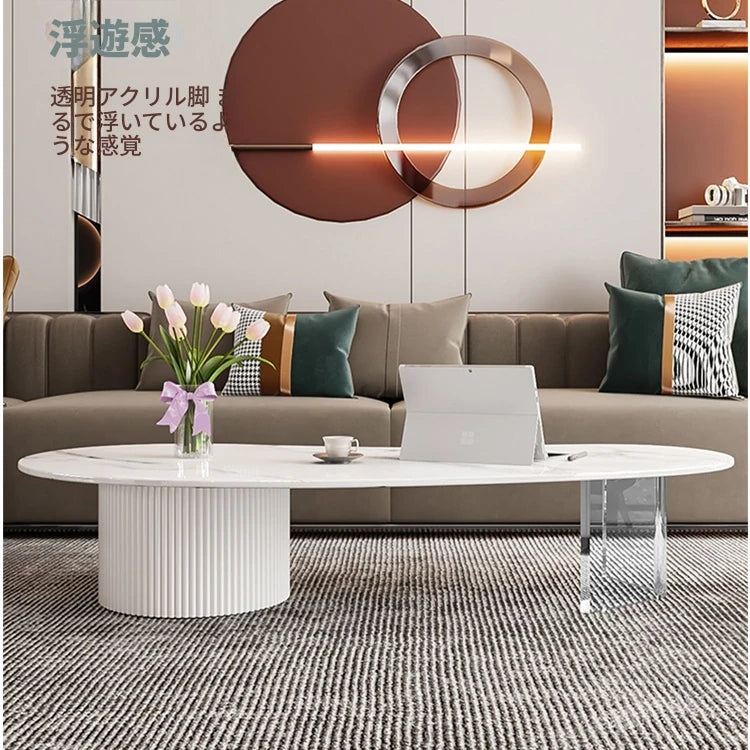 モダンデザイン センターテーブル セラミックアクリル製 スタイリッシュな収納付き クリエイティブなインテリアに最適 fxxrj-3159