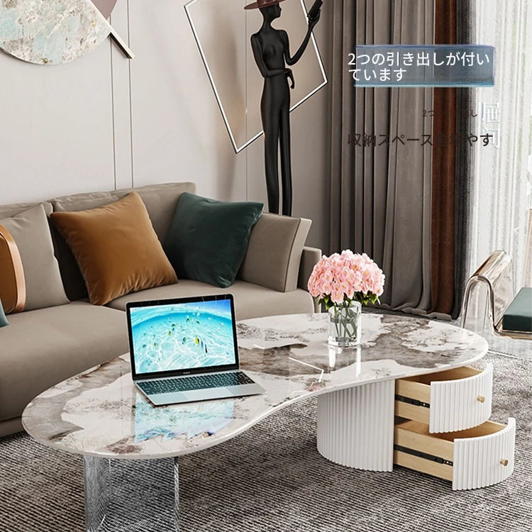 モダンデザイン センターテーブル セラミックアクリル製 スタイリッシュな収納付き クリエイティブなインテリアに最適 fxxrj-3159
