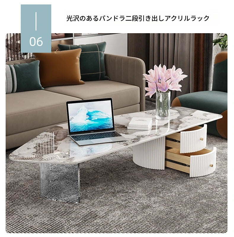 モダンデザイン センターテーブル セラミックアクリル製 スタイリッシュな収納付き クリエイティブなインテリアに最適 fxxrj-3159