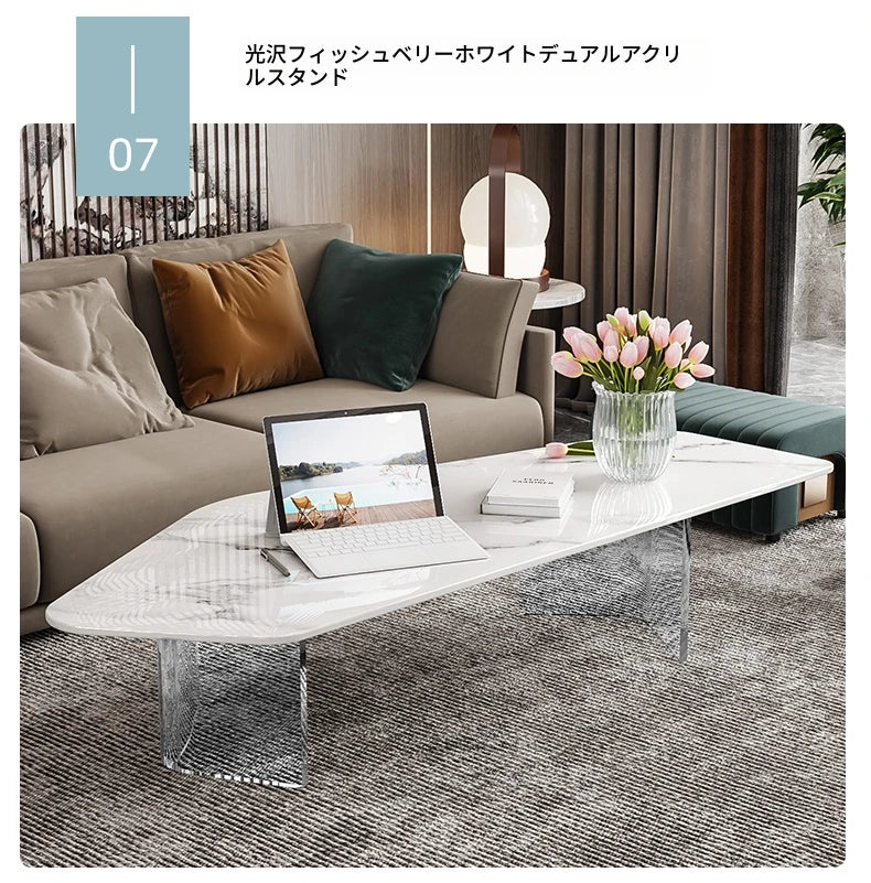 モダンデザイン センターテーブル セラミックアクリル製 スタイリッシュな収納付き クリエイティブなインテリアに最適 fxxrj-3159