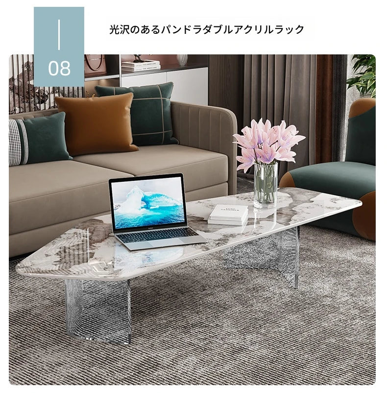 モダンデザイン センターテーブル セラミックアクリル製 スタイリッシュな収納付き クリエイティブなインテリアに最適 fxxrj-3159