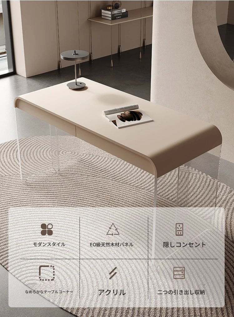 アクリルと無垢パイン材の洗練されたデザインテーブル - モダンなリビングやオフィスに最適! fyd-5169