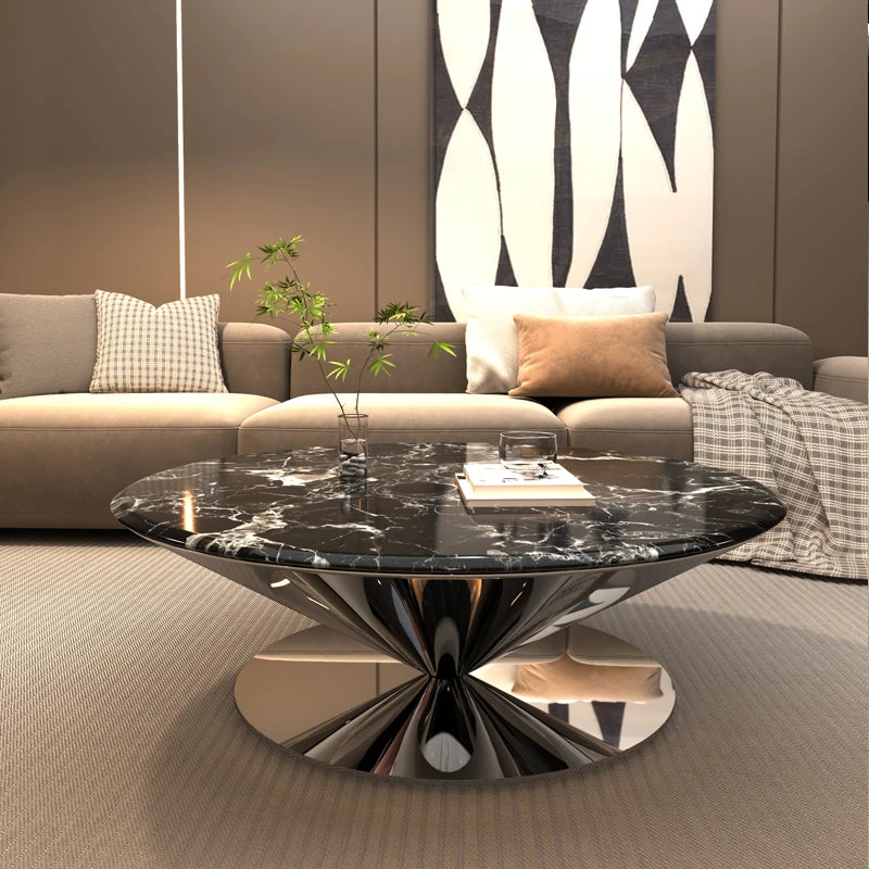 モダン大理石センターテーブル - ステンレスベースでエレガントなリビング空間を演出 fyeyj-5214