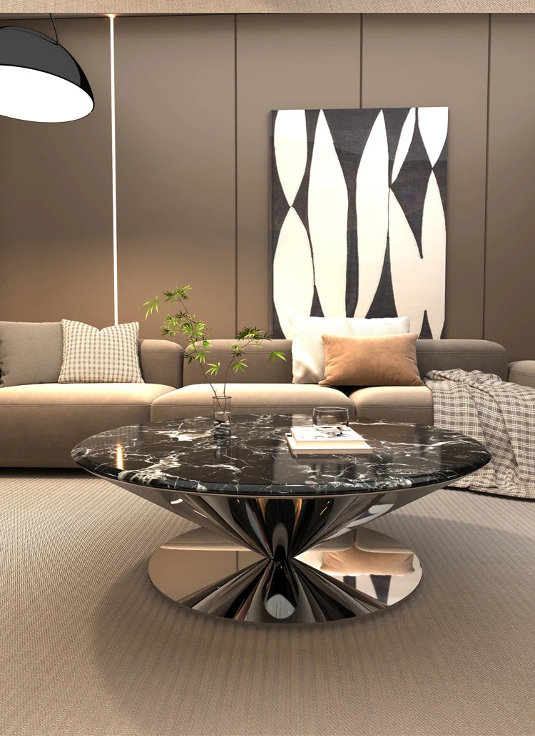 モダン大理石センターテーブル - ステンレスベースでエレガントなリビング空間を演出 fyeyj-5214