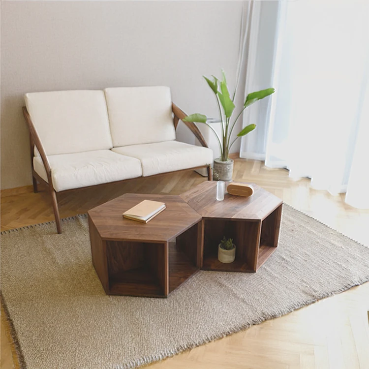 北欧風ヘキサゴンセンターテーブル|パインアッシュ材使用 fyf-2226