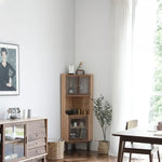 ナチュラルパインとガラスのコーナーキャビネット|スタイリッシュ収納家具 fyf-2229