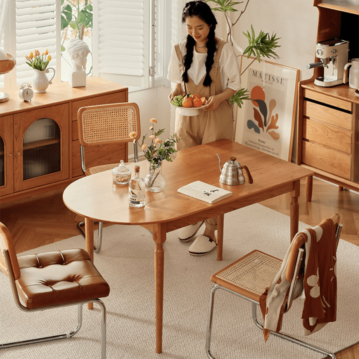 【高級家具】チェリー材テーブル|木目が美しい上品なデザイン fyg-656