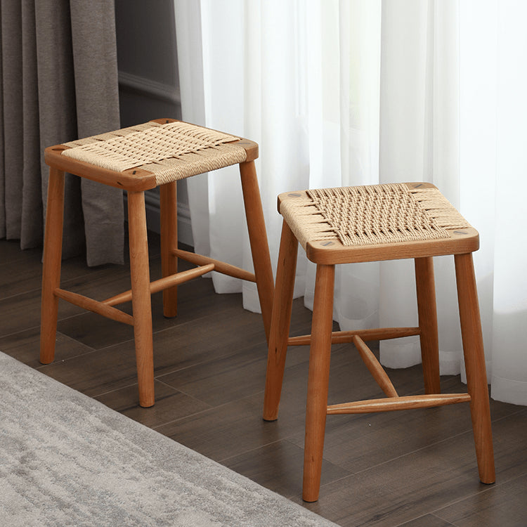 チェリー材&ラタン使用 麻編みスツール | 自然素材の上質デザイン fyg-662