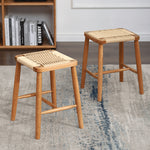 チェリー材&ラタン使用 麻編みスツール | 自然素材の上質デザイン fyg-662