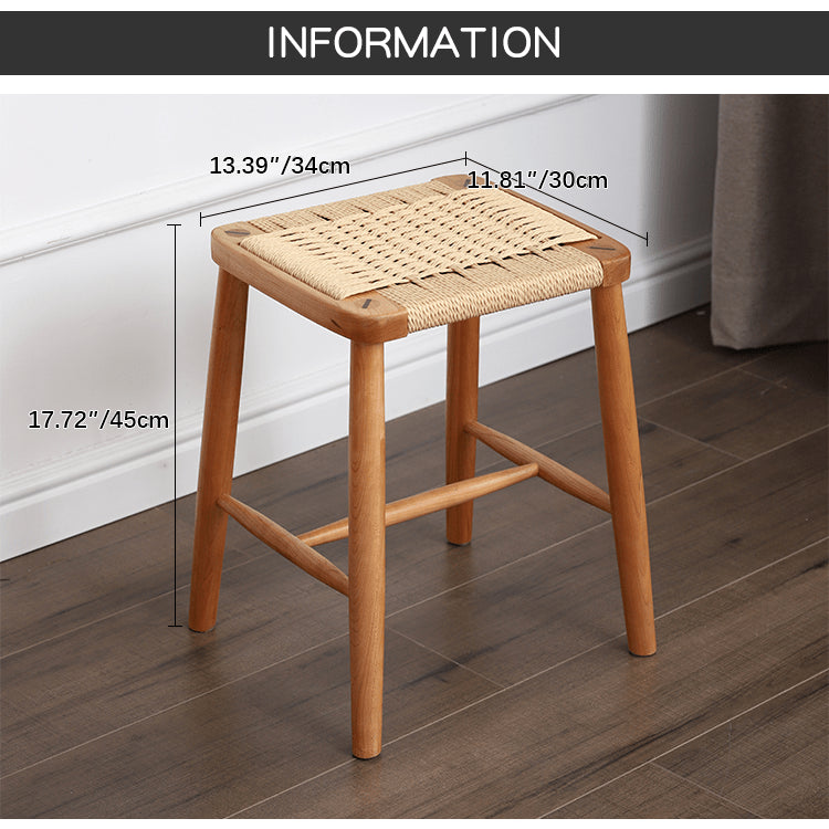 チェリー材&ラタン使用 麻編みスツール | 自然素材の上質デザイン fyg-662