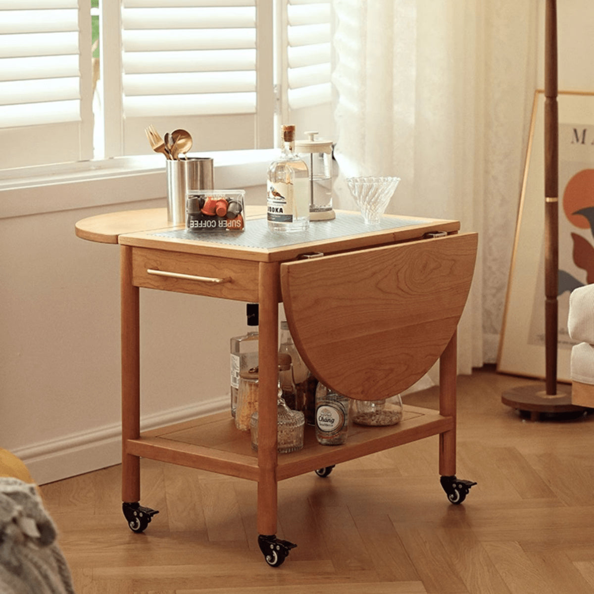 オーク材×強化ガラス使用 高級センターテーブル(銅&ナイロンパーツ採用) fyg-666