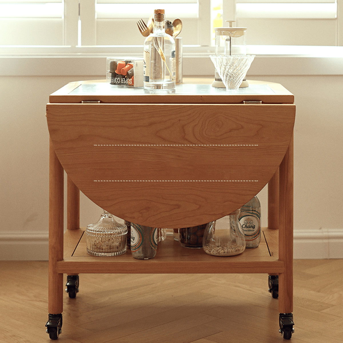 オーク材×強化ガラス使用 高級センターテーブル(銅&ナイロンパーツ採用) fyg-666