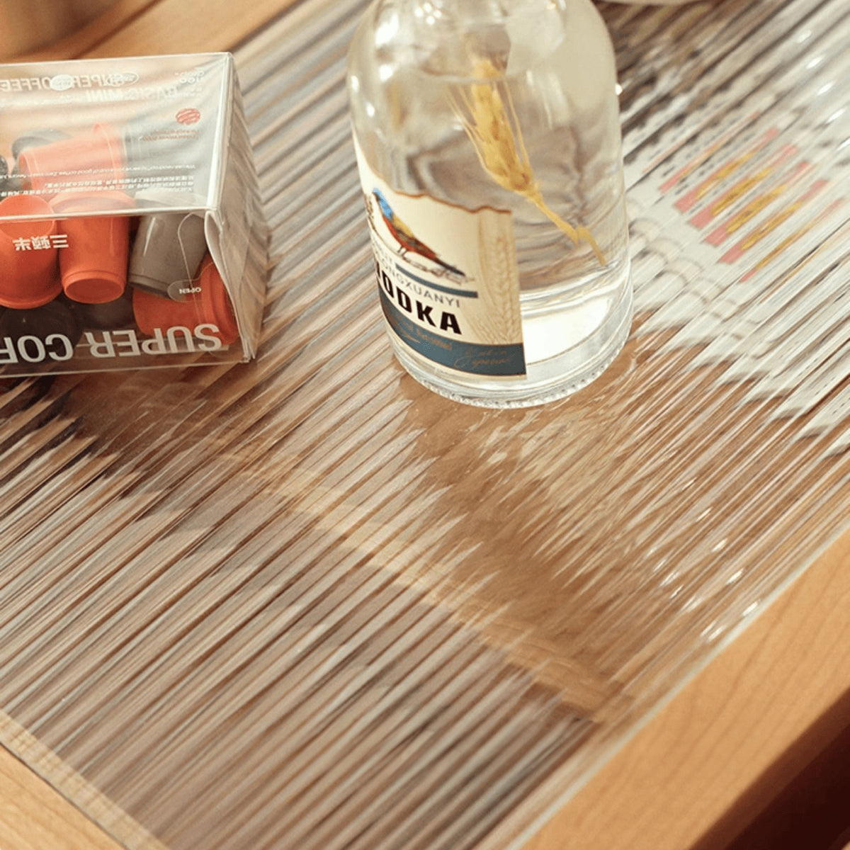 オーク材×強化ガラス使用 高級センターテーブル(銅&ナイロンパーツ採用) fyg-666