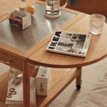 オーク材×強化ガラス使用 高級センターテーブル(銅&ナイロンパーツ採用) fyg-666