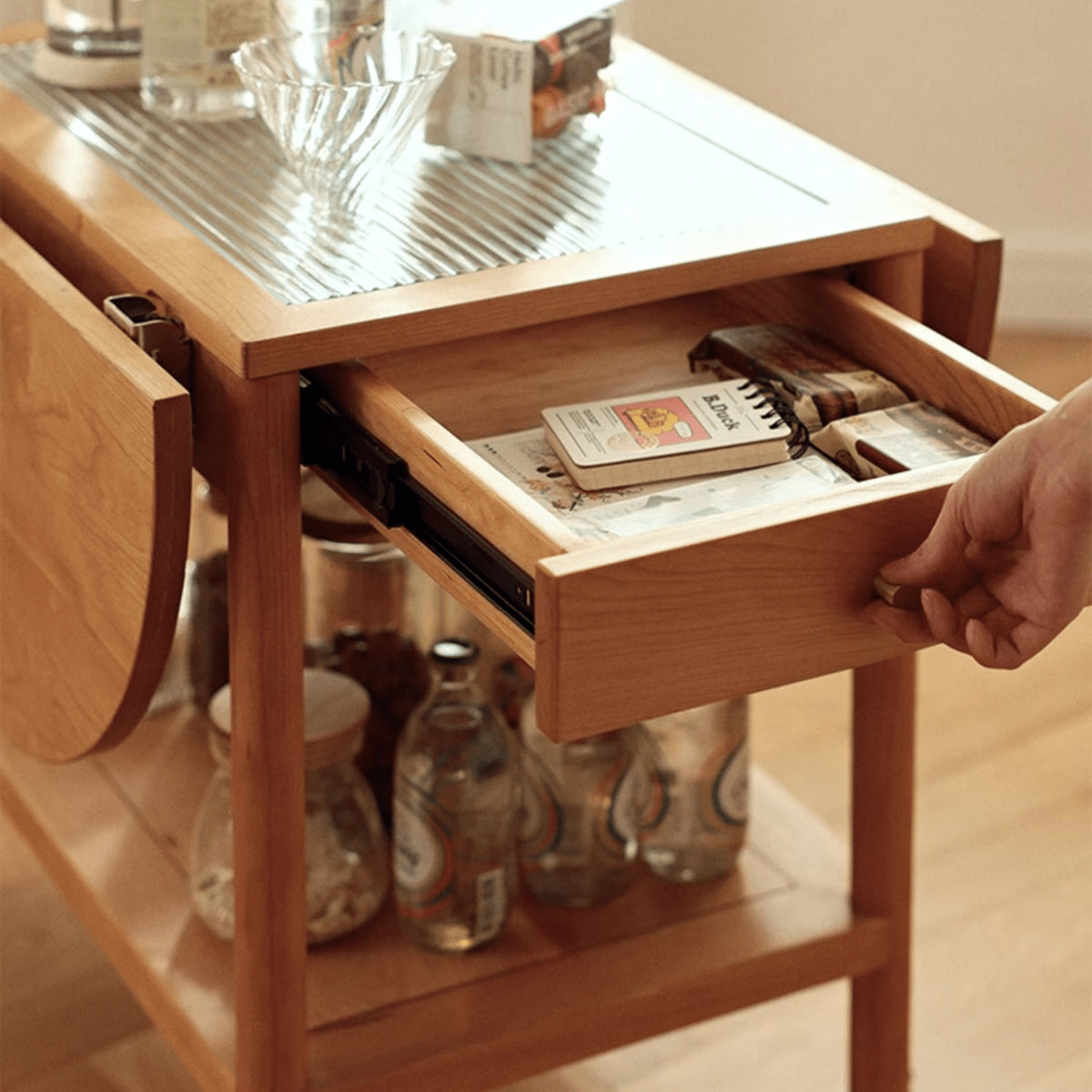 オーク材×強化ガラス使用 高級センターテーブル(銅&ナイロンパーツ採用) fyg-666