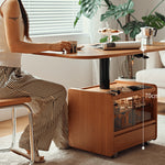 チェリー材×強化ガラスのデザインセンターテーブル 高級感漂う多層板&銅仕上げ fyg-667