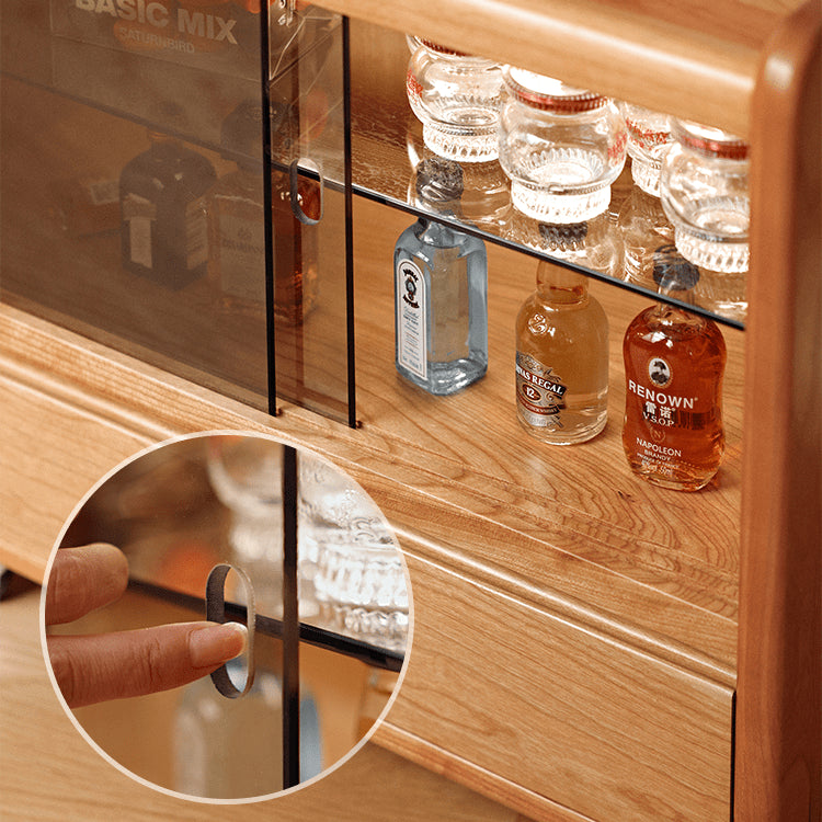 チェリー材×強化ガラスのデザインセンターテーブル 高級感漂う多層板&銅仕上げ fyg-667