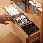 チェリー材×強化ガラスのデザインセンターテーブル 高級感漂う多層板&銅仕上げ fyg-667