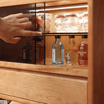 チェリー材×強化ガラスのデザインセンターテーブル 高級感漂う多層板&銅仕上げ fyg-667