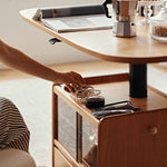 チェリー材×強化ガラスのデザインセンターテーブル 高級感漂う多層板&銅仕上げ fyg-667