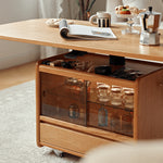 チェリー材×強化ガラスのデザインセンターテーブル 高級感漂う多層板&銅仕上げ fyg-667