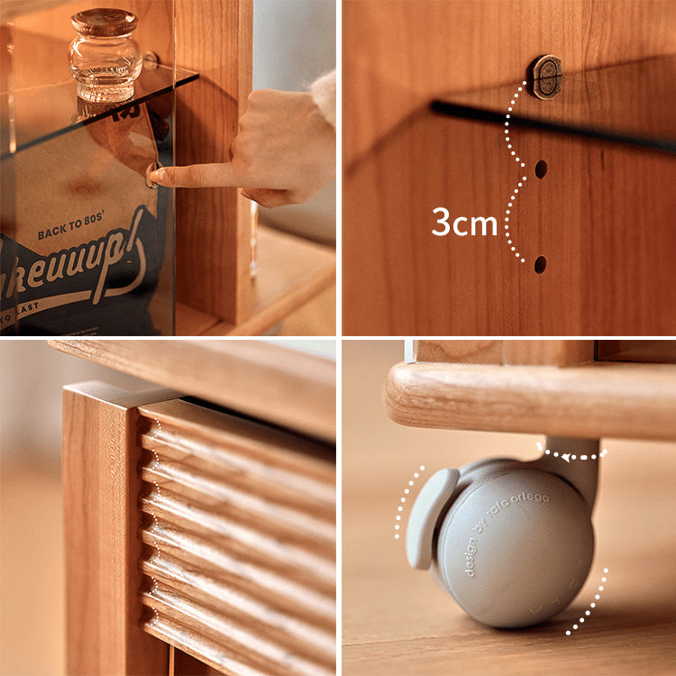 セラミック&チェリー材センターテーブル - 強化ガラス&ステンレスの高級デザイン fyg-668