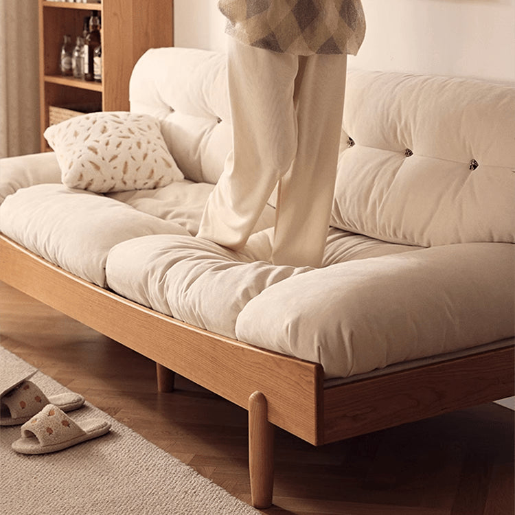 「高級素材使用!チェリー材とパイン、ステンレスフレームのグースダウン入りソファー」 fyg-673