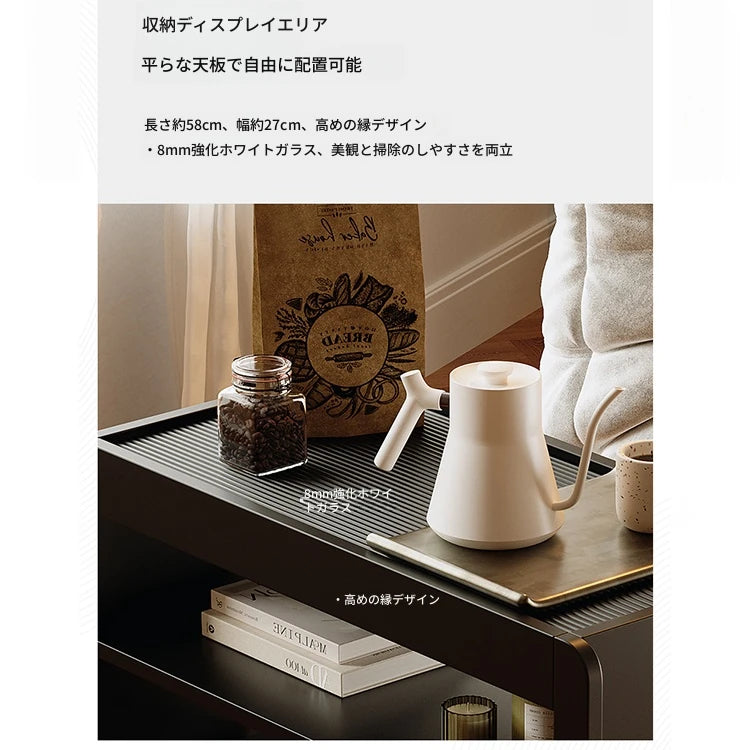 モダンデザインの強化ガラス茶卓・アクリル製収納付きサイドテーブル - リビングに最適! fymj-4845