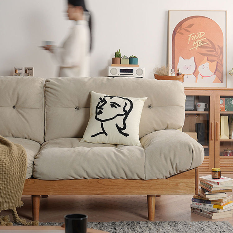 【高級感溢れる】チェリー材 フェザー シリコンフィル 合皮使用の贅沢ソファー|快適な居心地を最適に fyx-826