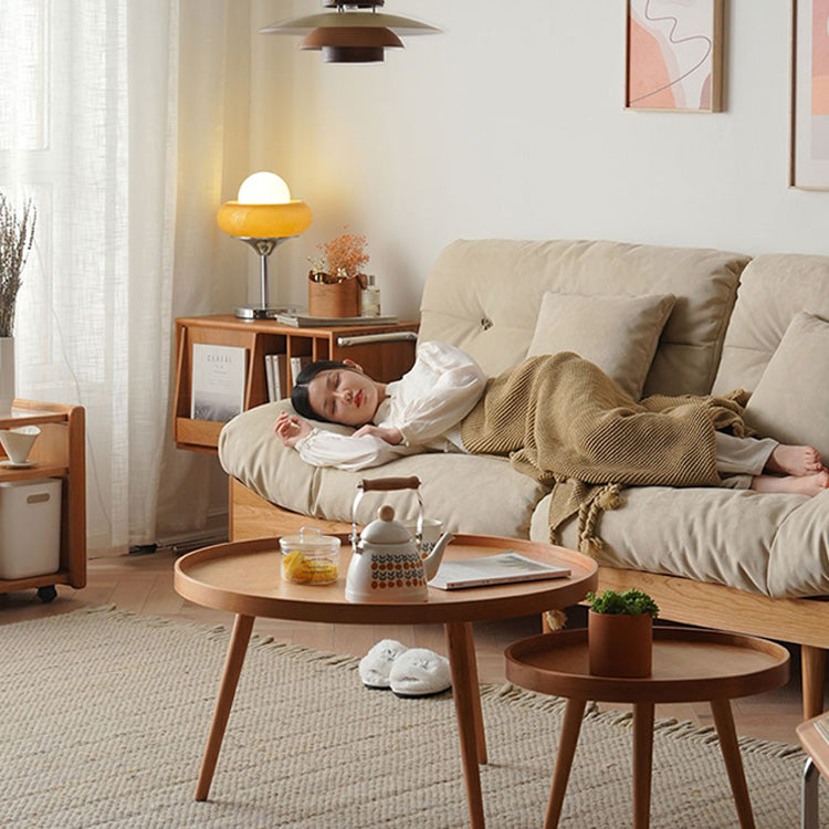 【高級感溢れる】チェリー材 フェザー シリコンフィル 合皮使用の贅沢ソファー|快適な居心地を最適に fyx-826