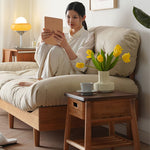 【高級感溢れる】チェリー材 フェザー シリコンフィル 合皮使用の贅沢ソファー|快適な居心地を最適に fyx-826